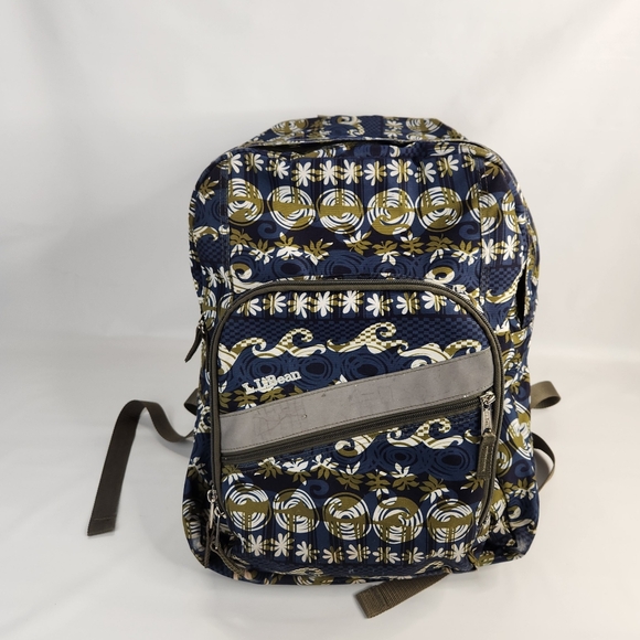 LL Bean Deluxe Blue/Green/White Backpack Reflective Strip With Straps Wavy - Picture 1 of 16